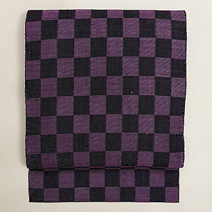 伊兵衛織紫市松の開き名古屋帯