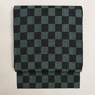 伊兵衛織緑市松の開き名古屋帯