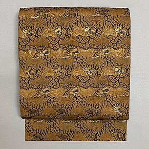 黄土色地松に鶴亀織名古屋帯