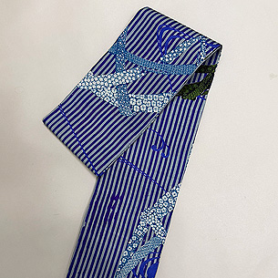 流水に葦文様縞半幅帯