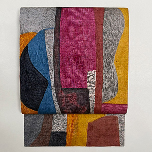 インド カンタワーク抽象画デザイン名古屋帯