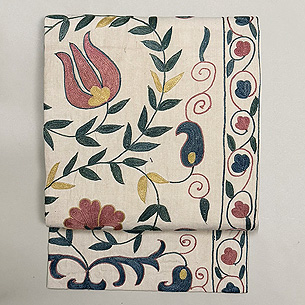 チューリップ柄スザニの名古屋帯