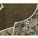 扇面に四季花文様縮緬の名古屋帯 前柄