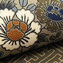 扇面に四季花文様縮緬の名古屋帯 質感・風合