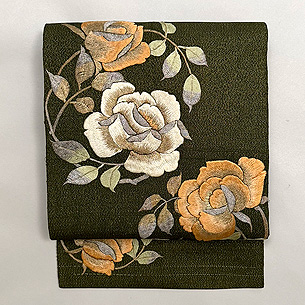 バラの刺繍名古屋帯
