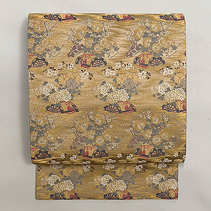 花車文様織りの名古屋帯