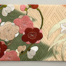 花紋刺繍の紗綾型地紋の名古屋帯 前柄