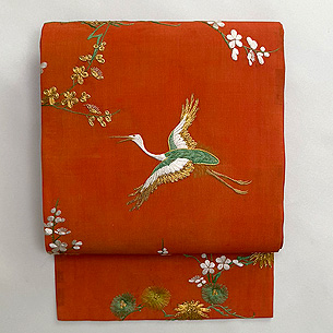 紅花染め江戸裂崩し刺繍帯