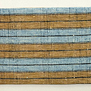 浅葱に金茶太縞の手紡ぎ木綿名古屋帯 前柄