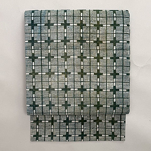 変わり格子文江戸期型染めの名古屋帯