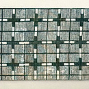 変わり格子文江戸期型染めの名古屋帯 前柄