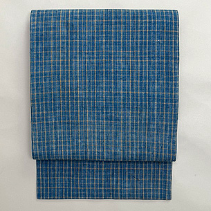 浅葱色小格子丹波木綿の名古屋帯