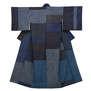 藍染め結城紬の継ぎ仮絵羽