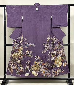 紫地貝桶に松桐の付下