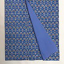 藍色に小花型染め小紋紬