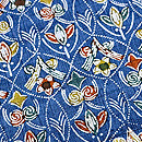 藍色に小花型染め小紋紬