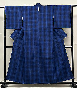 青地格子の本場結城紬