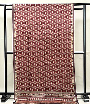 サリーから着物へ あずき色マンゴー柄のサリー