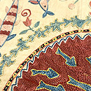 白地魚文のスザニ名古屋帯　質感・風合