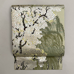 柳に桜文の織り名古屋帯