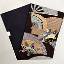 扇面に押し絵、刺繍文様の名古屋帯 帯裏