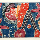 古紅型雲取り文様の名古屋帯 前柄