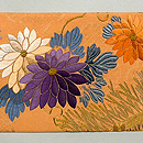 洗朱、菊南天の刺繍名古屋帯　前柄