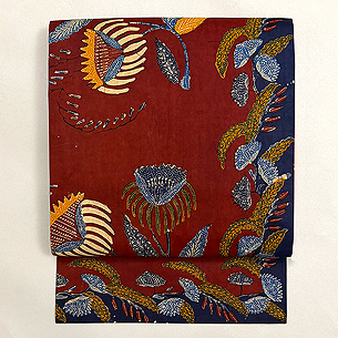 洋花文様バティックの名古屋帯