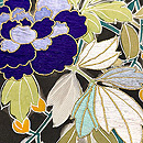 黒地小手毬に牡丹の名古屋帯 質感・風合