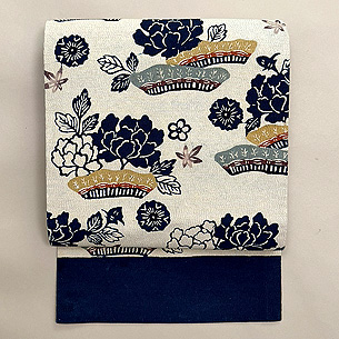 東雲縮緬地柴垣に牡丹の名古屋帯 浦野理一作