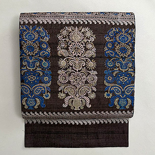 サリー崩し茶タッサーシルクの名古屋帯