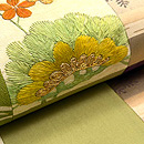 萌黄色寄せ裂の名古屋帯　質感・風合