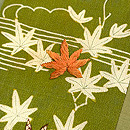 萌黄色寄せ裂の名古屋帯　質感・風合