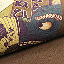 茶地縮緬張込みの名古屋帯　質感・風合