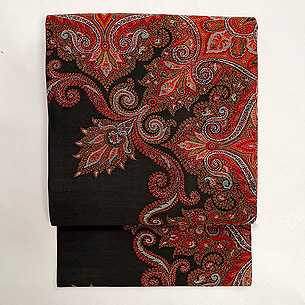 黒地カシミールの名古屋帯