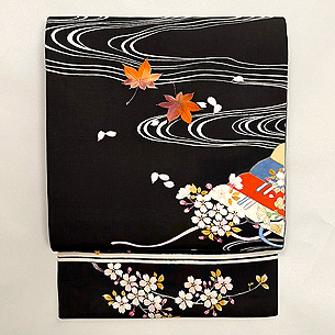 光琳水に花筏の染め名古屋帯