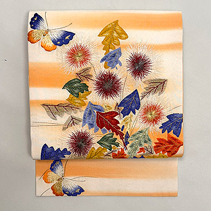 アザミに蝶の刺繍名古屋帯