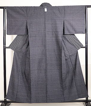 横縞の単衣ざざんざ織り　こうげい扱い