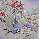 紫暈しに花と虫かごの単衣小紋　質感・風合