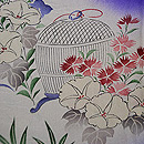 紫暈しに花と虫かごの単衣小紋　質感・風合