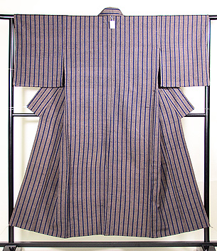 ざざんざ織 縹色縦縞の単衣