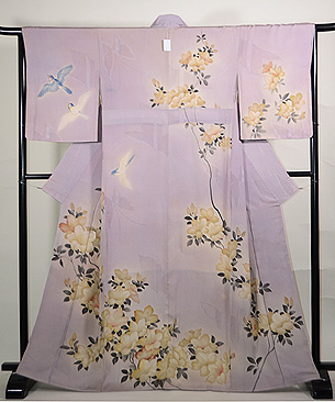 ツツジに青い鳥の訪問着