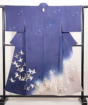 藍地雀の群れ訪問着