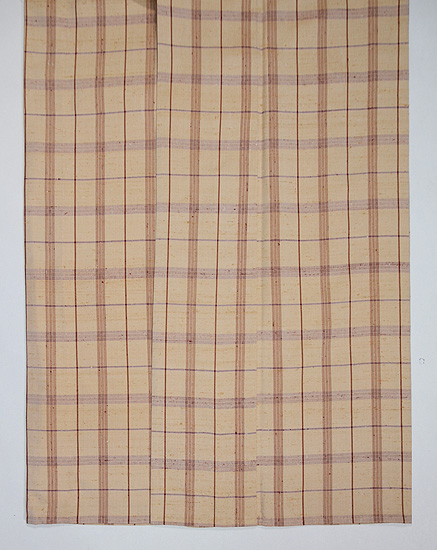 伊兵衛織 ベージュ格子柄単衣