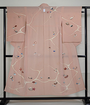 ピンク地貝尽くし単衣付下