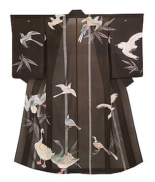 黒地鳥尽くし紗の訪問着