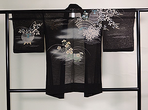 秋草に虫かご文様紋紗の羽織