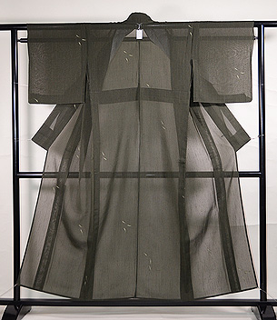 細縞にメダカの単衣付下