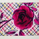 格子と薔薇銘仙名古屋帯　前柄