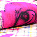 格子と薔薇銘仙名古屋帯　質感・風合